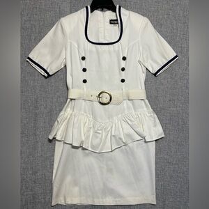 Mayvens Women's Ivory VTG 1980s Sailor Stewardess Belted Party Dress Size 11